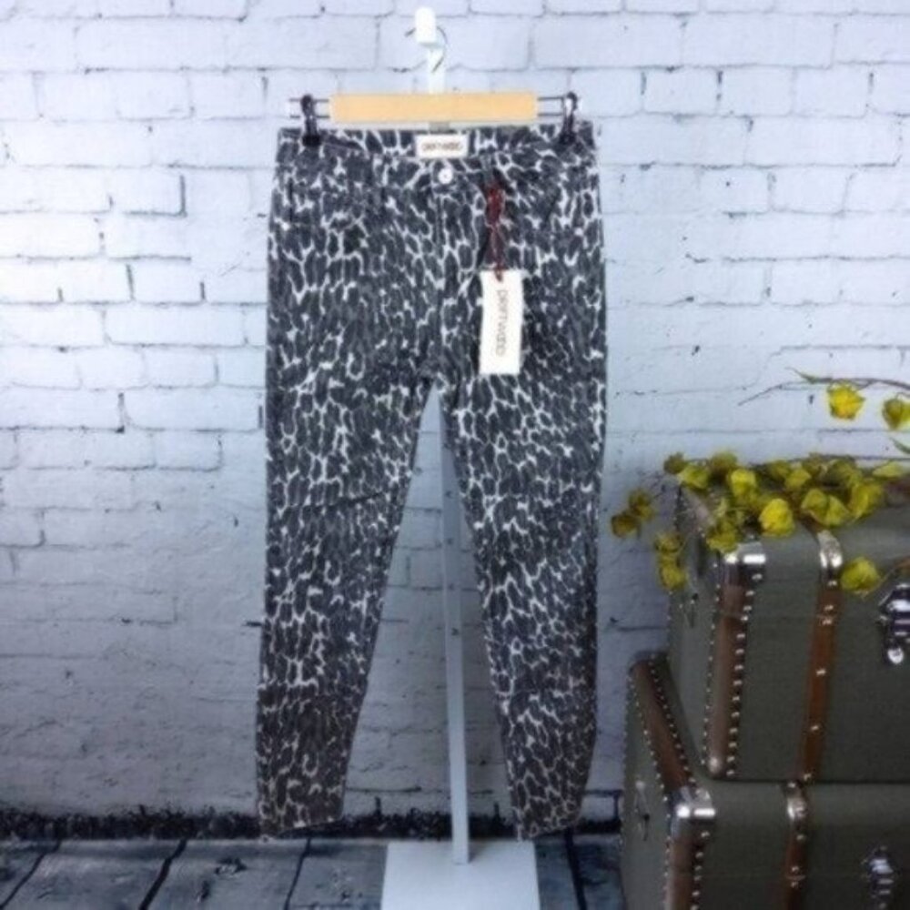 Driftwood Jackie Leopard  Print Skinny Jeans Gray